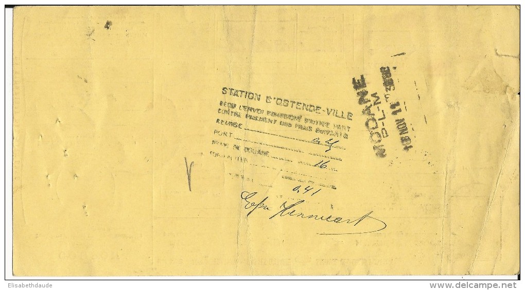 ITALIE - 1911 - COLIS POSTAUX - CARTE BULLETIN D'EXPEDITION De BERGAMO Pour OSTENDE (DOUANE AU DOS) Via GIVET ET MODANE - Postpaketten