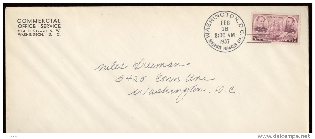 FDC Scott 792  WASHINGTON 1937  - 3 ADMIRALS  - COMMERCIAL OFFICE SERVICE  ENVELOPE  1 - 1851-1940