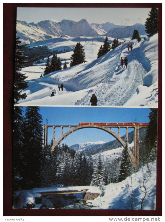 Arosa (GR) - Zweibildkarte Arlenwaldstrasse / Langwieser-Viadukt (Eisenbahn) - Langwies