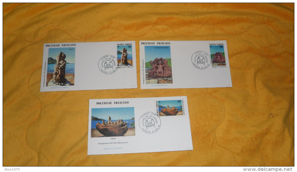 LOT DE 3 ENVELOPPES PREMIER JOUR POLYNESIE FRANCAISE DE 1991. / SCULPTURES DES ILES MARQUISES. KOOKA, TUAVA, TE HINA O M - Used Stamps