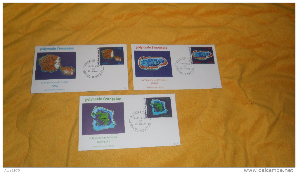 LOT DE 3 ENVELOPPES PREMIER JOUR POLYNESIE FRANCAISE DE 1992. / LA POLYNESIE VUE DE L'ESPACE. / BORA BORA, MATAIVA, TAHI - Used Stamps