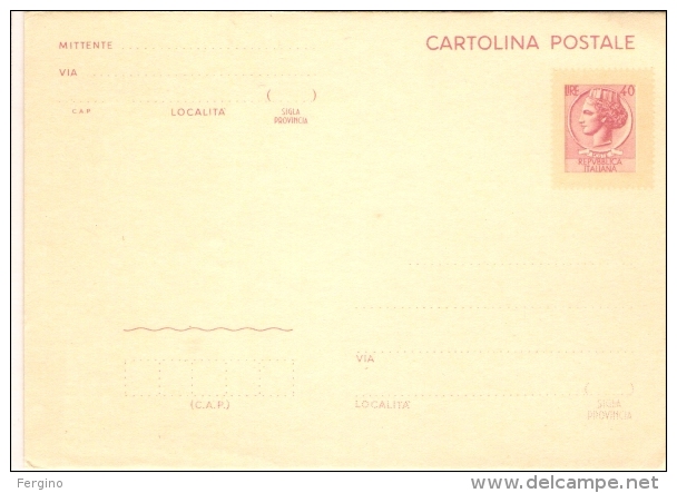 2149/FG/16 - CARTOLINA POSTALE 40 LIRE SIRACUSANA - 100 - 499 Postales