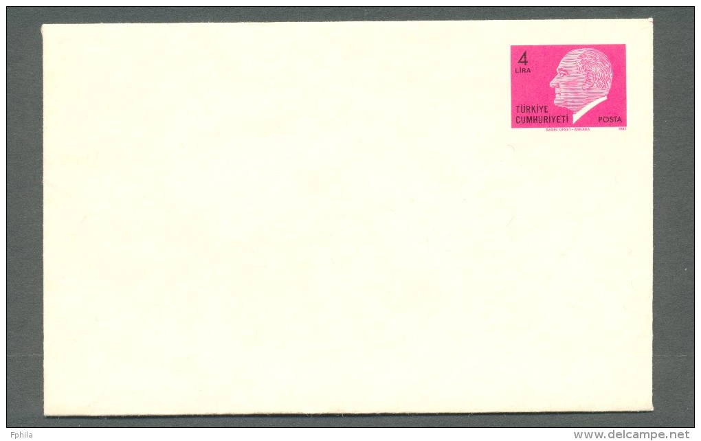 1982 TURKEY 4 LIRA LETTER ENVELOPE - Postal Stationery