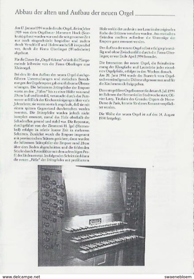 Folder.- Die Neue Orgel. St. Martinus Hermeskeil. Met Disposition. 2 Scans - Toeristische Brochures