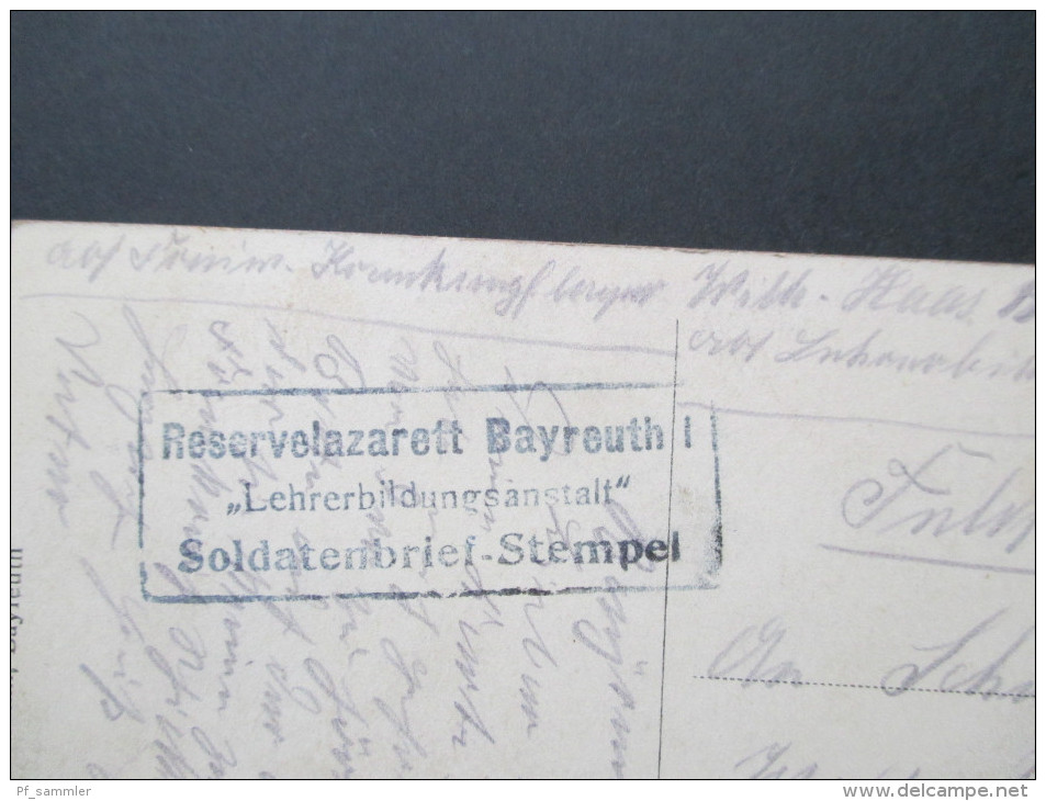 AK 1. WK. 1917 Jean - Paul Denkmal Bayreuth. Soldatenbrief - Stempel Reservelazarett Bayreuth I "Lehrerbildungsanstalt" - Bayreuth