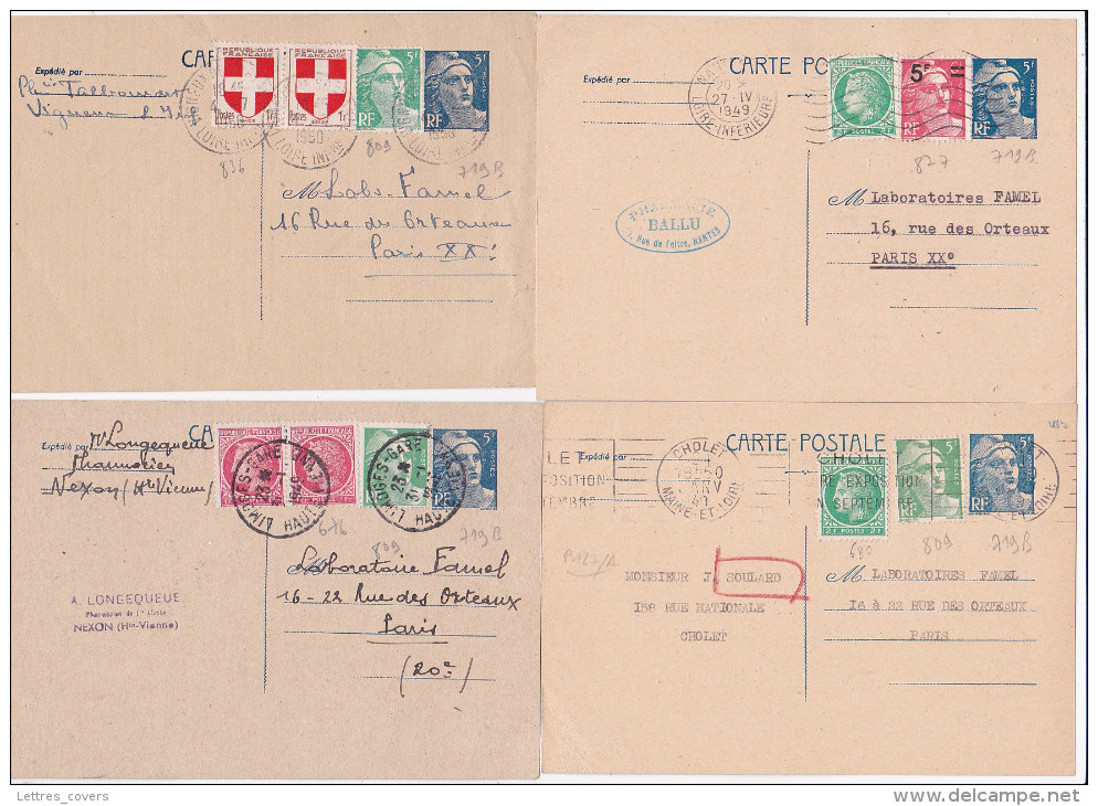 Lot De 4 CP GANDON 5f Avec Affranchissement Complémentaire - Cartes Postales Types Et TSC (avant 1995)