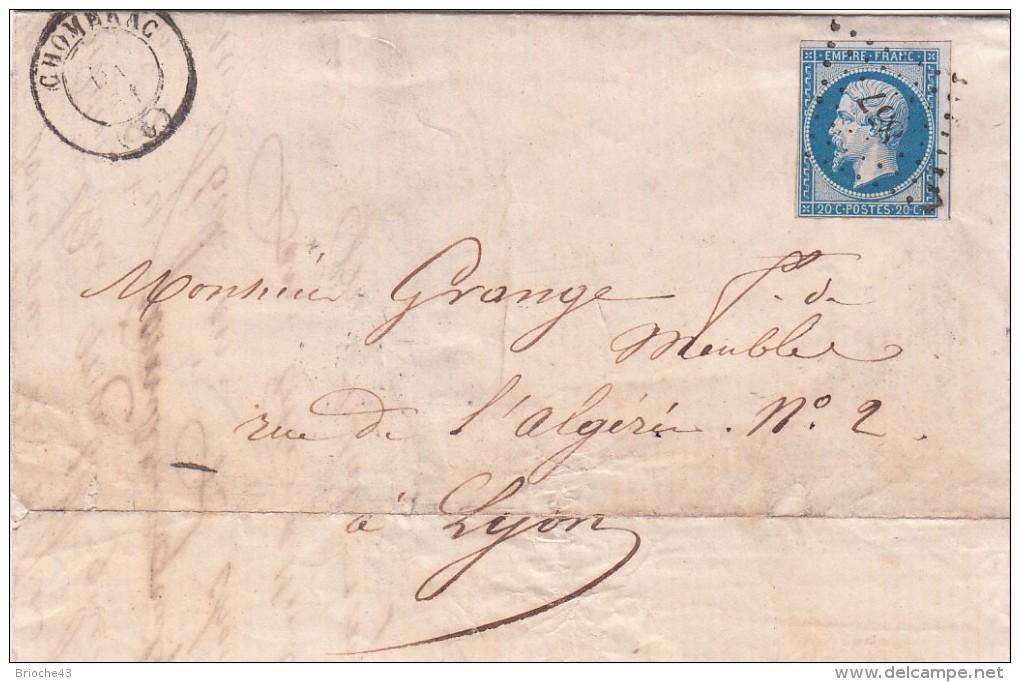 1861. LETTRE. N° 14. ARDECHE. CHOMERAC PC 857  / 6858 - 1849-1876: Période Classique