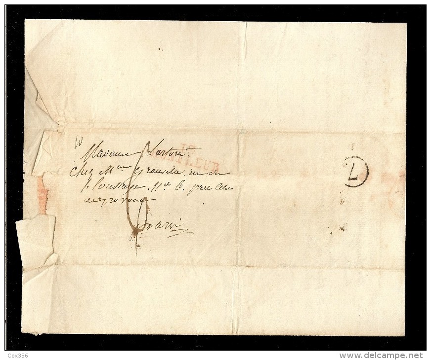 Lettre Manuscrite Tampon 13 HONFLEUR Et N° 7 Encerclé , Papier VANDERLEY - 1792-1815: Conquered Departments