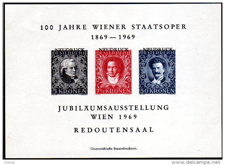 ÖSTERREICH 1969 - Neudruckblock Oper - Proeven & Herdruk