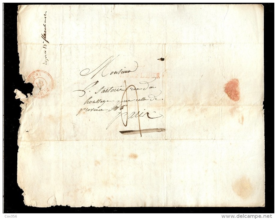 Lettre Manuscrite Tampon 13 HONFLEUR Et L'An 12 , Lettre De HONFLEUR à PARIS , FILIGRANE Une Coquille SAINT JACQUES - 1792-1815: Départements Conquis