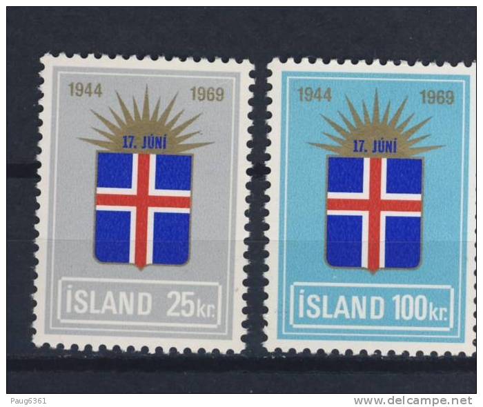 ISLANDE 1969: REPUBLIQUE Yvert: 385/86  NEUF MNH** - Unused Stamps