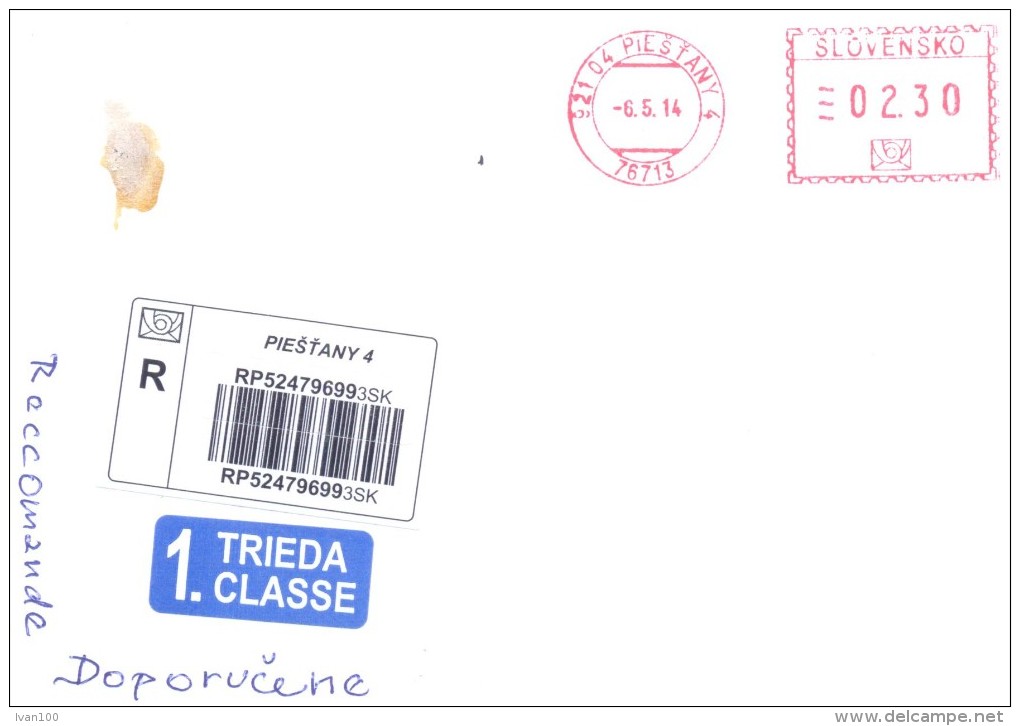 2014. Slovakia, The Letter By Registered  Post To Moldova - Covers & Documents