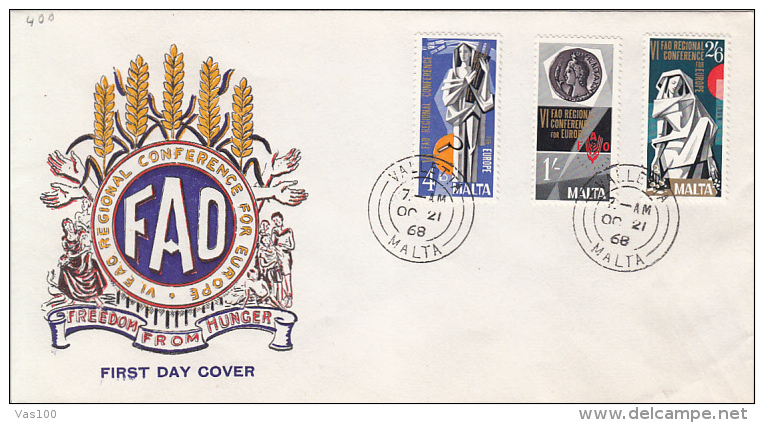 FREEDOM FROM HUNGER, FAO ORGANIZATION, COVER FDC, 1968, MALTA - Contro La Fame