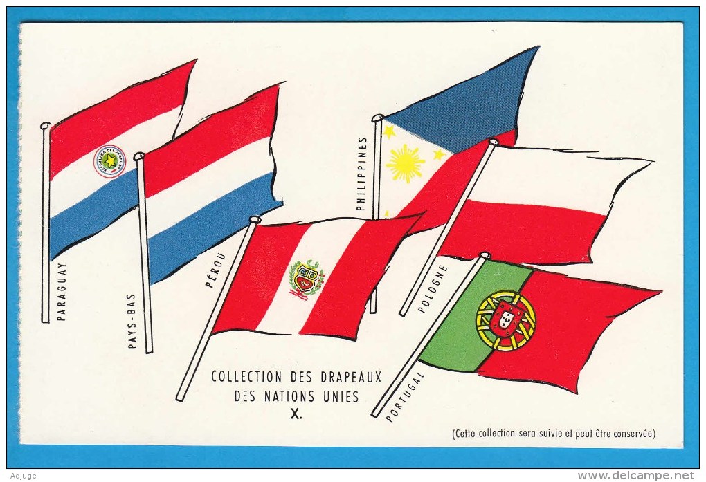 LOT de 8 CARTES  - Collection des DRAPEAUX des NATIONS UNIES - Edition U.P.S.A. => voir les SCANS détaillés à la suite