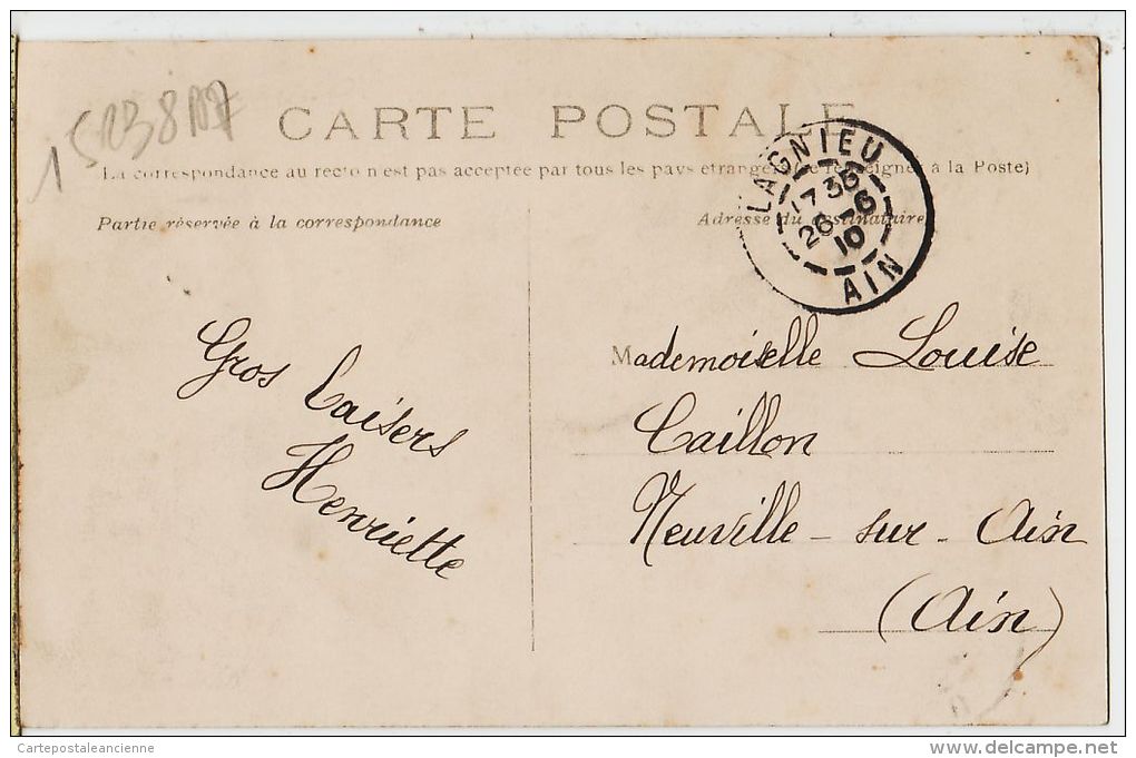 X01060 LAGNIEU Ain Le PONT SUSPENDU Sur Le RHONE 26.06.1910 à CAILLON Neuville Edition Tabac PEROL - Unclassified