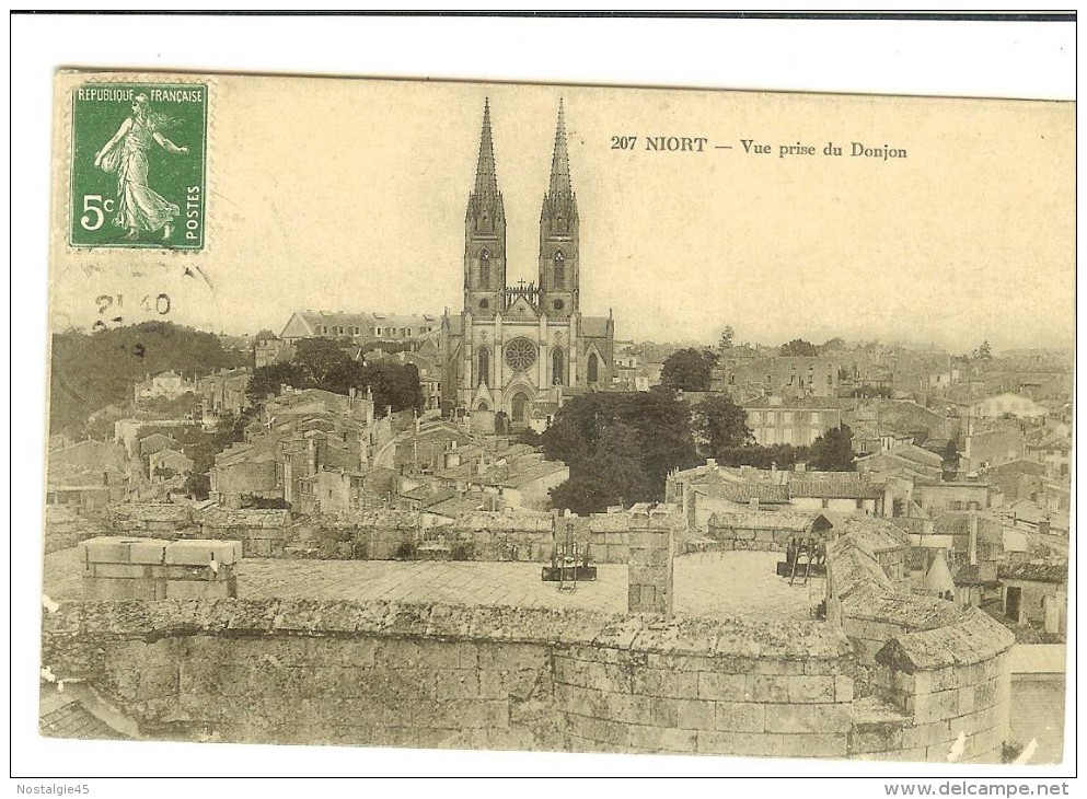 207 Niort Vue Prise Du Donjon Timbre Recto 1908 - Niort