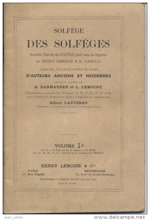 SOLFEGE Des SOLFEGES  - H. LEMOINE   -  Volume 1a - Etude & Enseignement