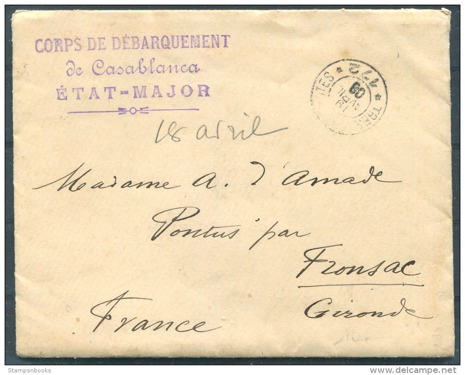 1908 Maroc Militaire Corps De Debarquement De Casablanca Etat-Major Cover (+ Letter) -  Fronsac, France - Covers & Documents