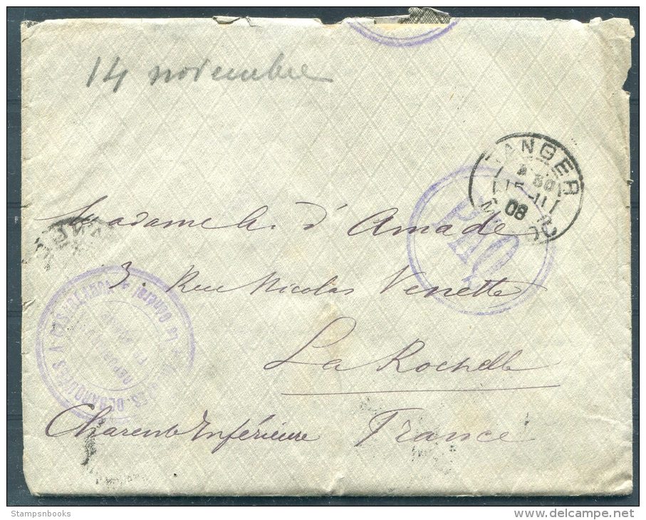 1908 Maroc Tanger Militaire Cover &amp; Letter - La Rochelle France - Covers & Documents