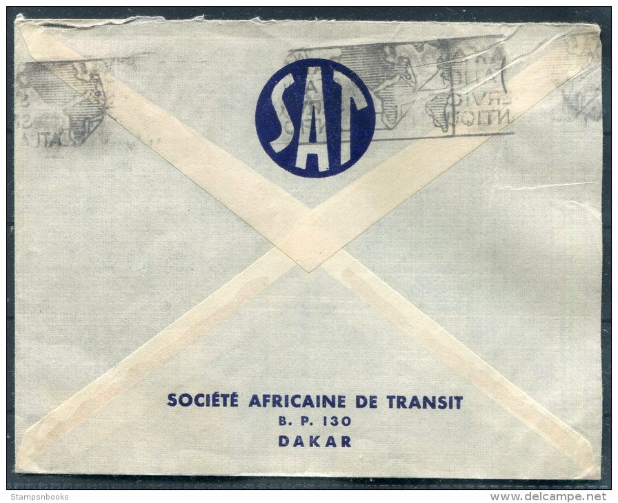 1954 A.O.F. Senegal Dakar Station Service Atlantique Advertising Slogan Airmail S.A.T. Cover - Societe Noveltor, Lyon - Covers & Documents