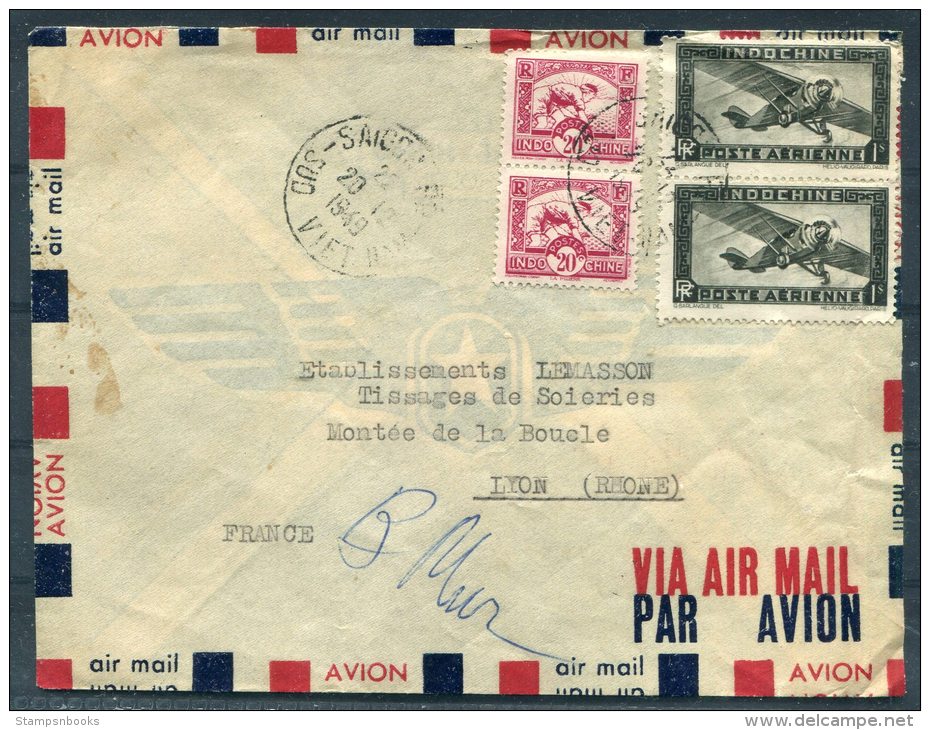 1949 Indocine Saigon South Vietnam Airmail Cover - Lyon, France - Other & Unclassified