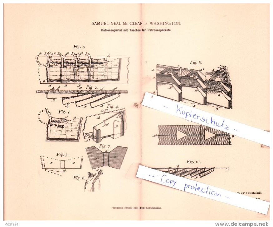 Original Patent  - Samuel Neal Mc Clean In Washington , 1898 , Tasche Für Patronen , Munition , Ammunion !!! - 1914-18