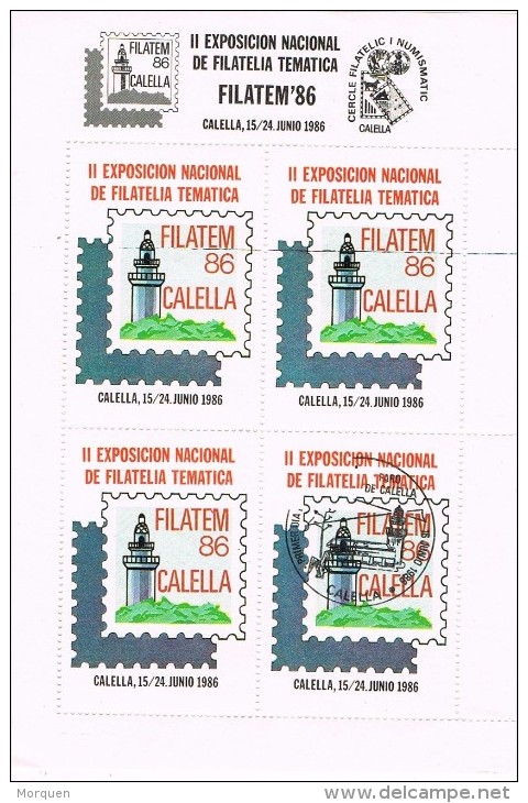 Hojita De 4 Viñetas Filatem 86 De CALELLA (barcelona) 1986, Faro De Calella. º - Variétés & Curiosités