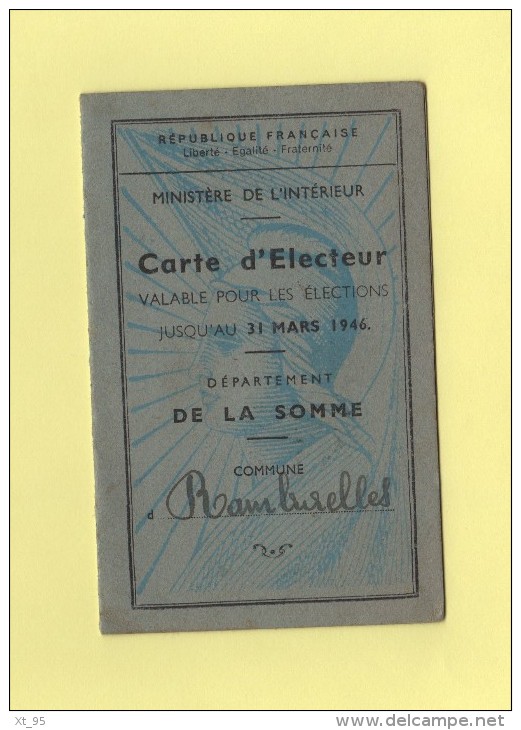 Carte D Electeur - Ramburelles - Departement De La Somme - 1945 - Non Classés