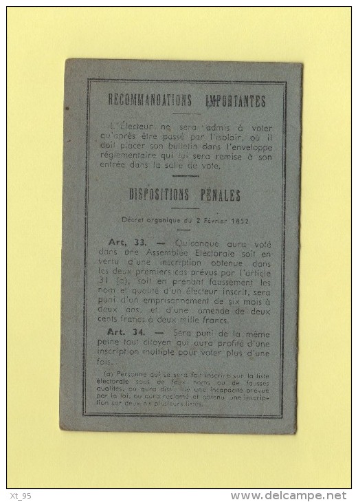 Carte D Electeur - Ramburelles - Departement De La Somme - 1945 - Non Classés