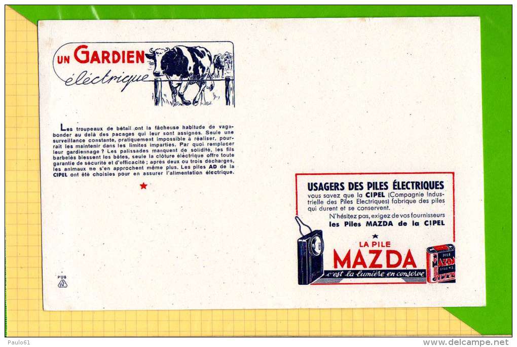 BUVARD &amp; Blotting Paper : Piles Electrique MAZDA  Un Gardien Vache - Piles