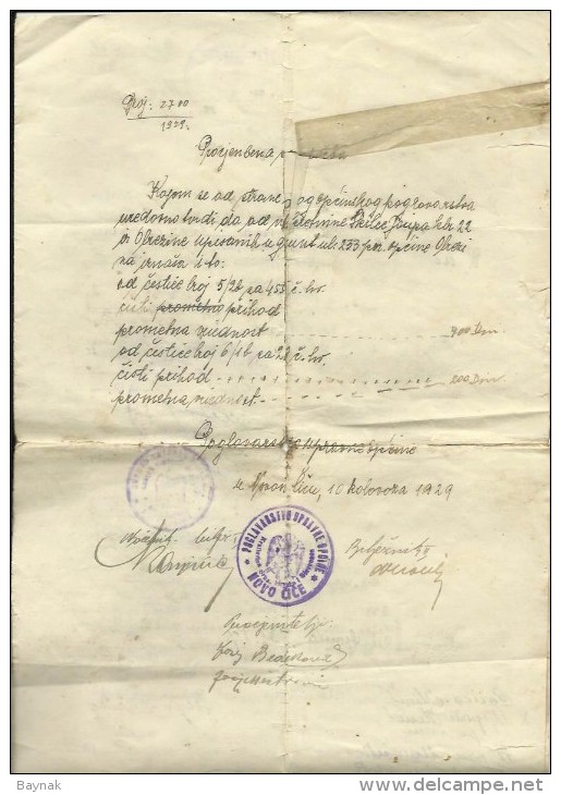 CROATIA, KROATIEN, DRNJE   --  CONTRACT  --  1929  --   TAX STAMP, TIMBRE FISCAL - Documenti Storici