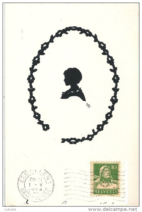 Schattenbild - Mädchensilhouette Im Oval           1924 - Silhouette - Scissor-type