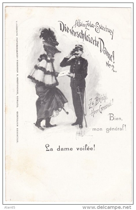Affaire Zola-Esterhazy Dreyfuss Affair Antisemitism 'Veiled Lady' Image 'Bien Mon General' C1890s Vintage Postcard - Events