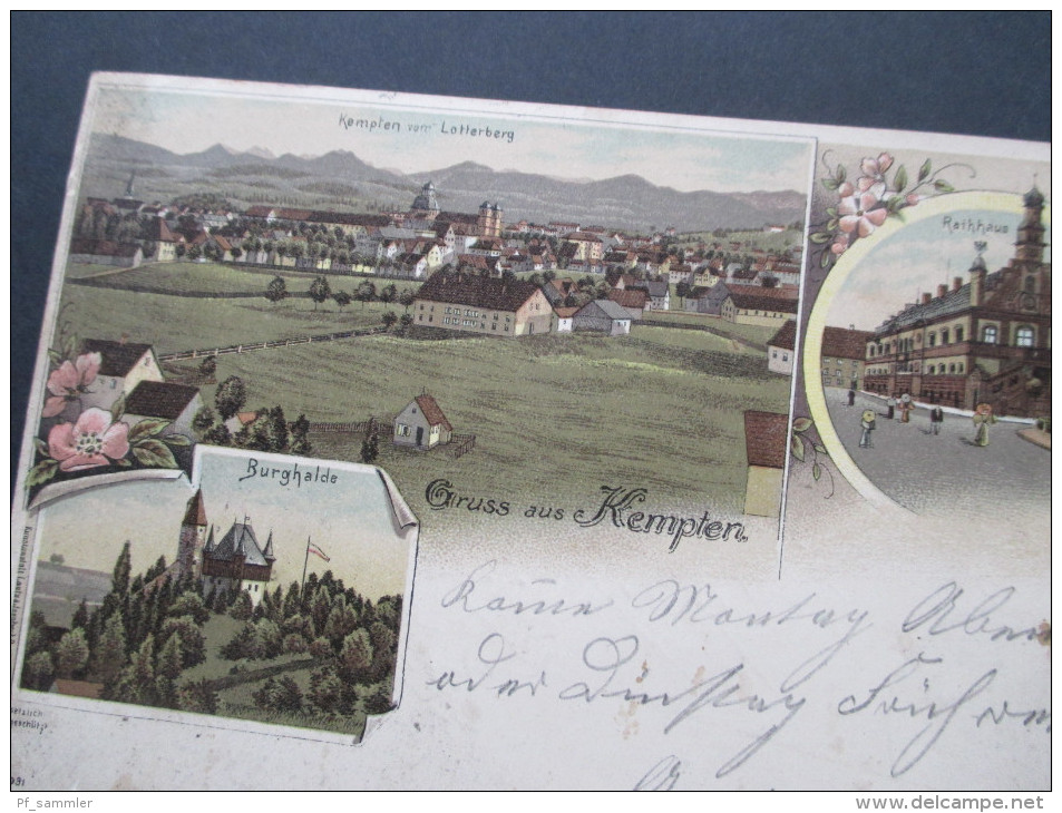 AK / Litho / Mehrbildkarte 1898 Gruss Aus Kempten. Kempten Vom Lotterberg. Burghalde. Rathhaus. Altdeutschland Bayern - Kempten