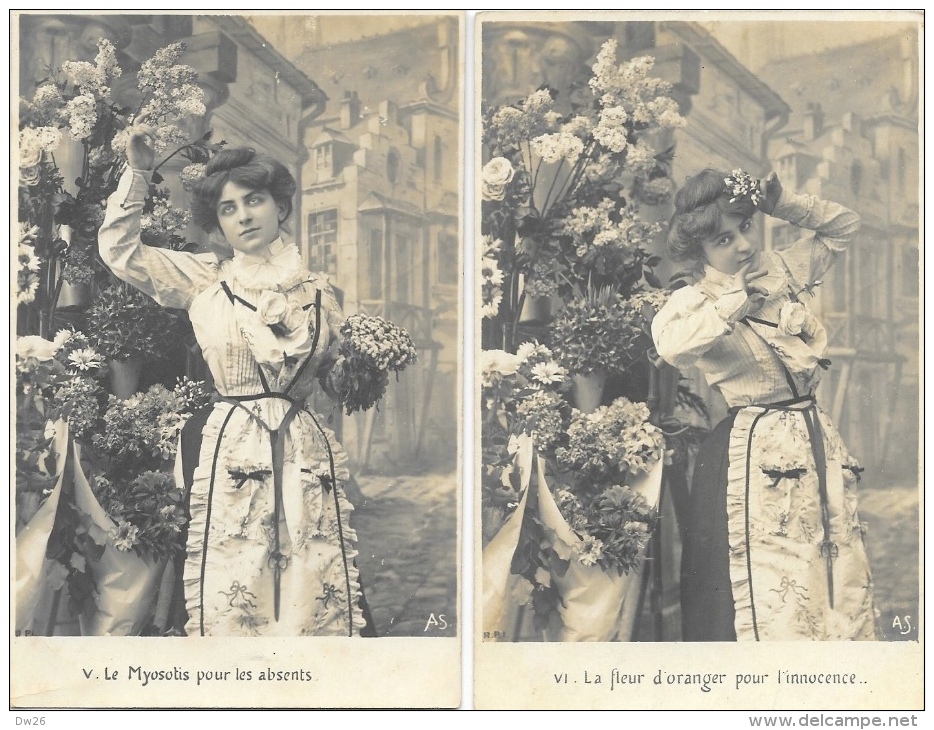 Jeune Femme Et Fleurs: Myosotis, Fleur De Lys, Narcisse, Fleur D´oranger - Lot De 4 Cartes A.S. Non Circulées - Mujeres