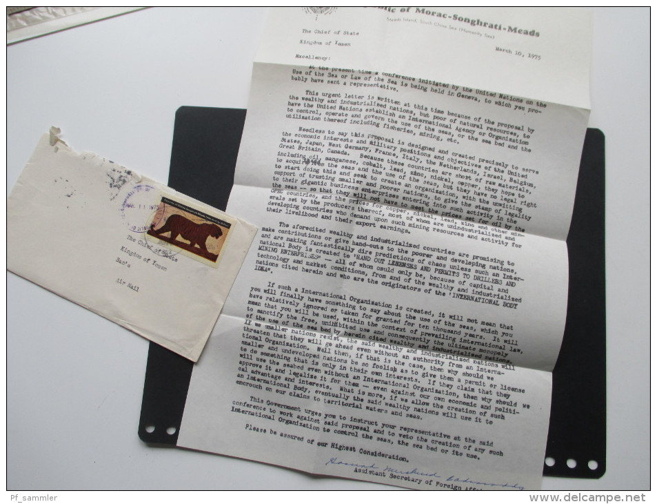 China / Yemen 1975 Republic Of Morac Songhrati Meads. Marke: Tiger. Offizieller Brief Der Regierung!! Neuer Staat! RRR - Lettres & Documents