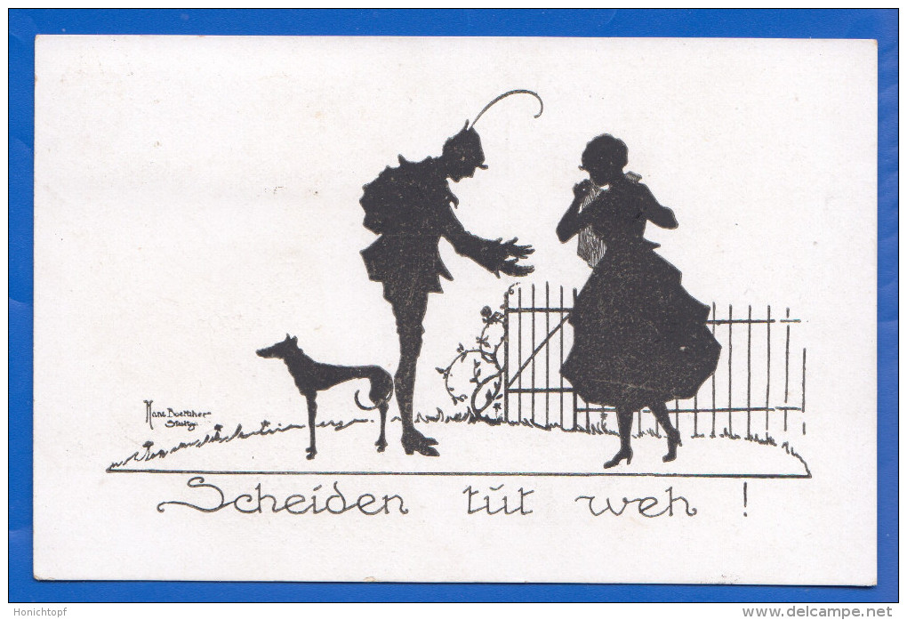 Scherenschnitt; Boettcher Hans; Scheiden Tut Weh!; 1921 - Böttcher, Hans