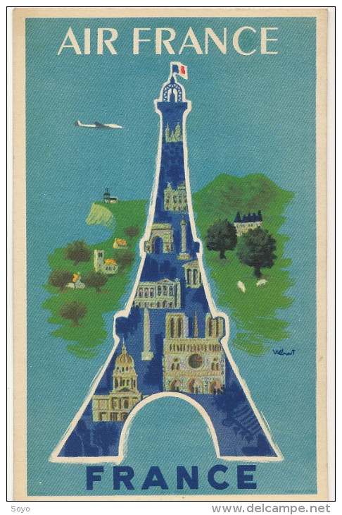 Air France Pub Année 50 Signée Originale Repro Affiche Hubert Baille Tour Eiffel - 1946-....: Modern Era