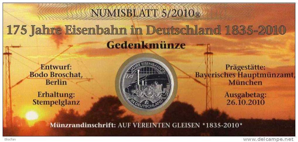 175 Jahre Eisenbahn Deutschland Numisblatt 5/2010 Mit BRD 2833 10-KB SST 39€ Adler-Zug In Nürnberg Nach Fürth Bf Germany - Other & Unclassified