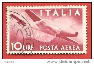 ITALIA REPUBBLICA USATO - 1945 - Democratica - Posta Aerea - Stretta Di Mano Caproni Campini 1 - £ 10 - S. A130 - Poste Aérienne