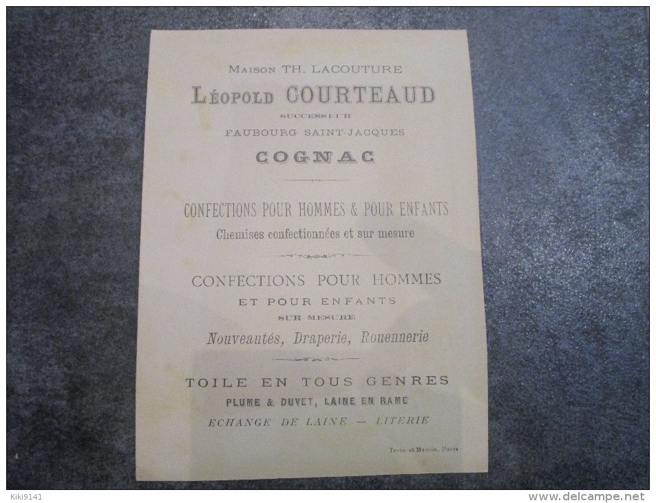 Maison Léopold COURTEAUD - Faubourg Saint-Jacques - Confections Pour Hommes & Pour Enfants - Cognac