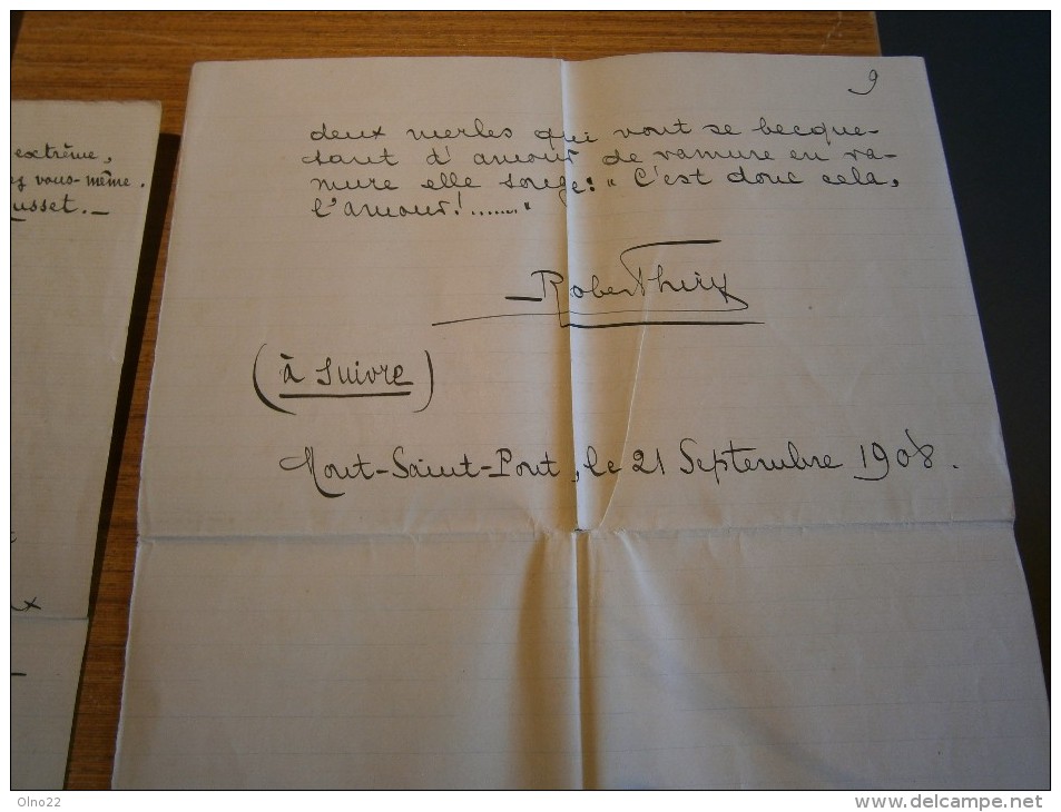 EVIANNE-nouvelle De ROBERT THIRY-Mont-Saint-Pont( Braine L'Alleud) Le 21/9/1908+ Courriers à J.et G. RIGA à Liège - Manuscrits