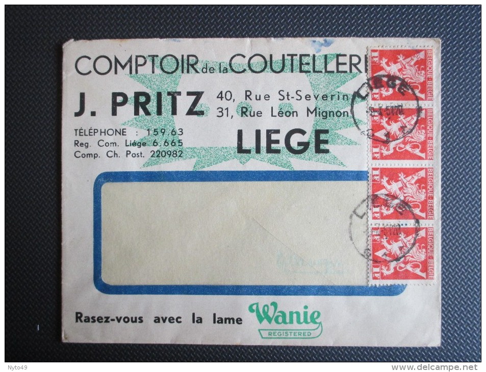 Nr 680(strook Van Vier) Op Brief Verstuurd Binnen Liège "Comptoir De La Couteller.. J.Pritz" - Covers & Documents