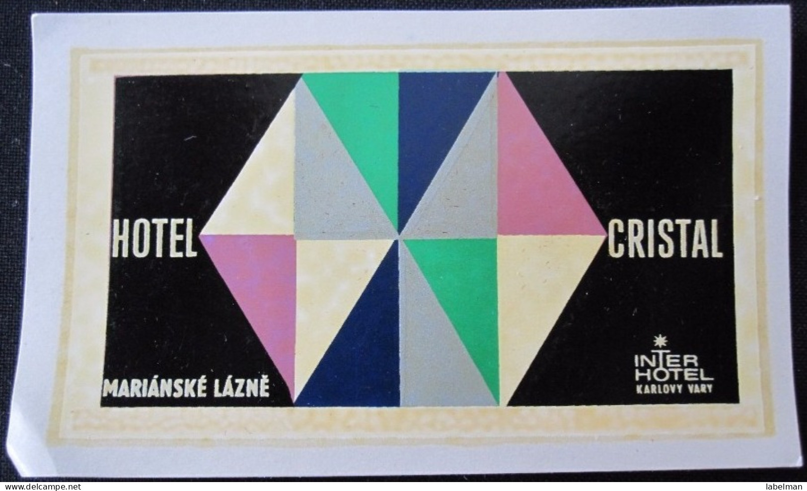 HOTEL INN CRISTAL MARIANSKE LAZNE CSSR CZECH REPUBLIC CZECHOSLOVAKIA LUGGAGE LABEL ETIQUETTE AUFKLEBER DECAL STICKER - Hotel Labels