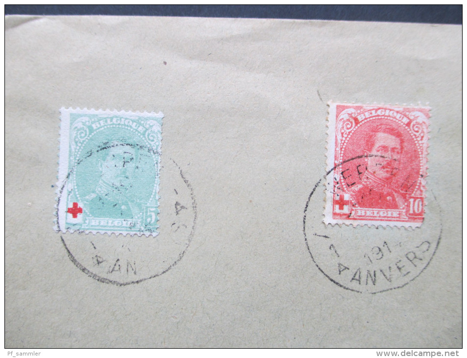Belgien 1914 Rotes Kreuz Nr. 104 - 106 Und 107 - 109 Auf Einem Umschlag! Satzbrief! KW Für Gestempelt: 65€ - 1914-1915 Rotes Kreuz