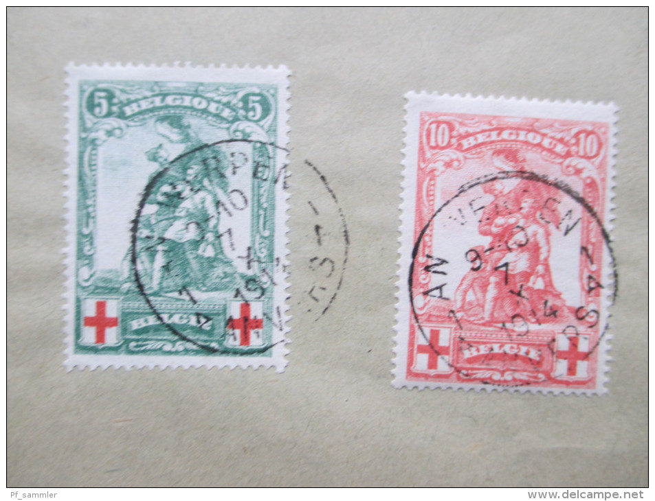 Belgien 1914 Rotes Kreuz Nr. 104 - 106 Und 107 - 109 Auf Einem Umschlag! Satzbrief! KW Für Gestempelt: 65€ - 1914-1915 Red Cross