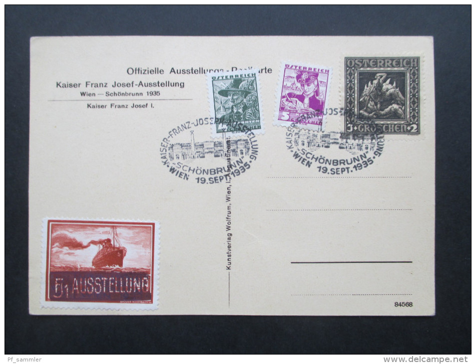 Österreich 1935 Kaiser Franz Josef Ausstellung. Sonderstempel / Postkarte. Vignette - Covers & Documents