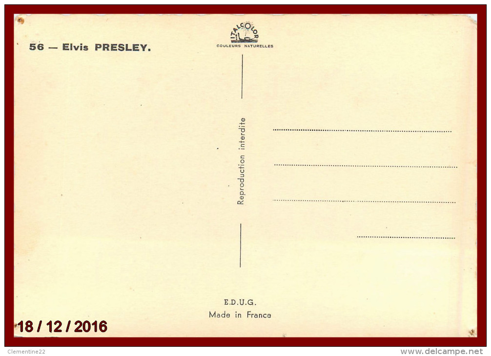 Théme Spectale Artiste       Elvis Presley     Scan Recto Et Verso - Artisti