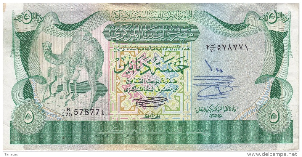 BILLETE DE LIBIA DE 5 DINARS DEL AÑO 1980 (BANKNOTE) CAMELLO-CAMEL - Libië