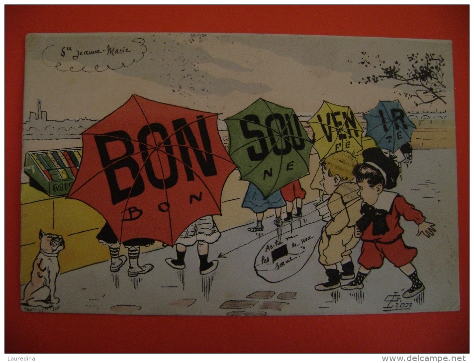 CP ILLUSTRATEUR LION - BON SOUVENIR - ECRITE EN 1905 - Lion